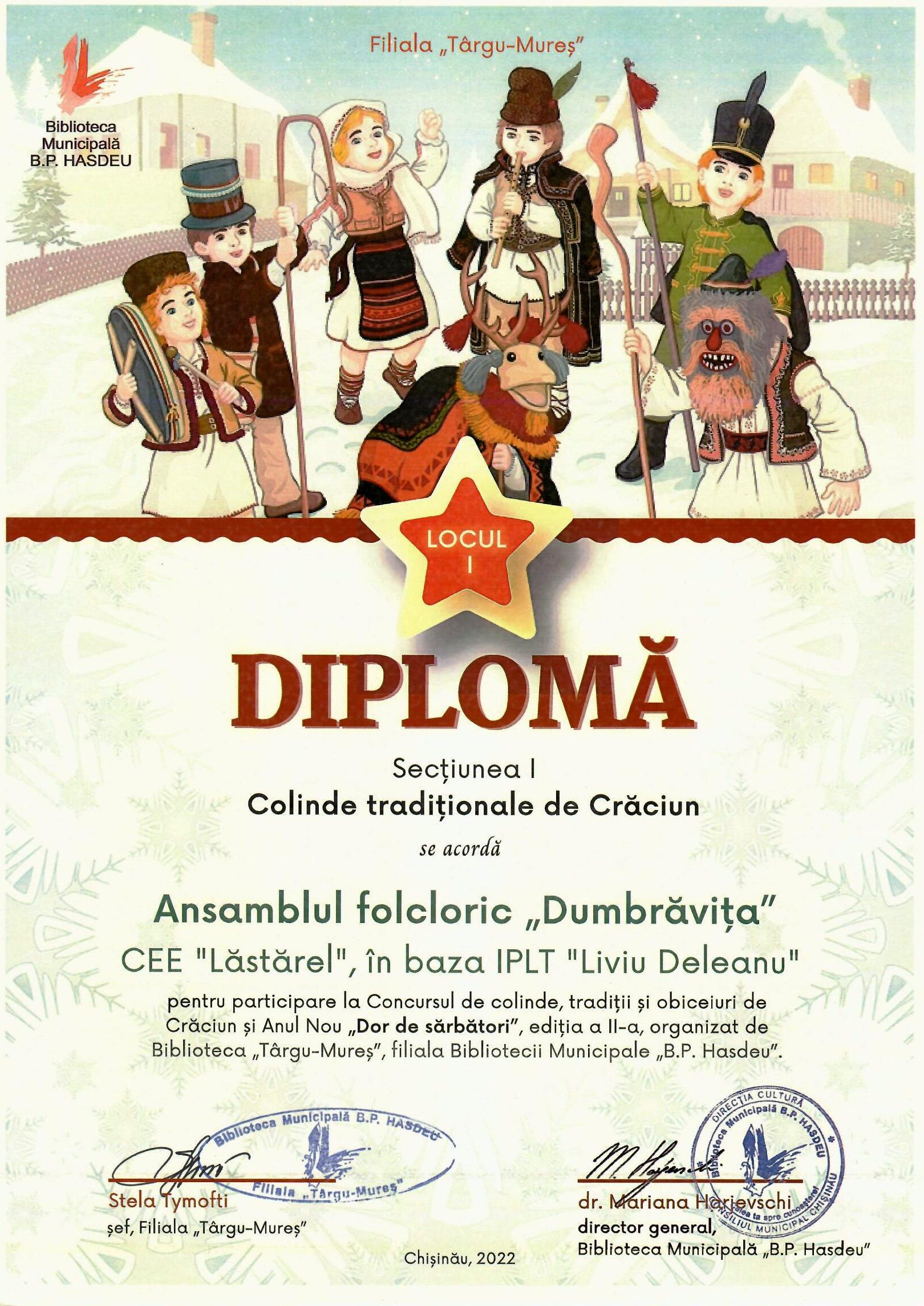Diplomele obținute de membrii ansamblului folcloric ,,Dumbrăvița”
